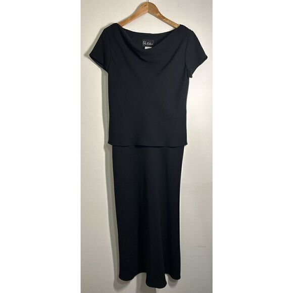 S.L. Fashions Black Evening Drape Neck Dress Women's Size 14 Style: 145194 - Picture 2 of 8